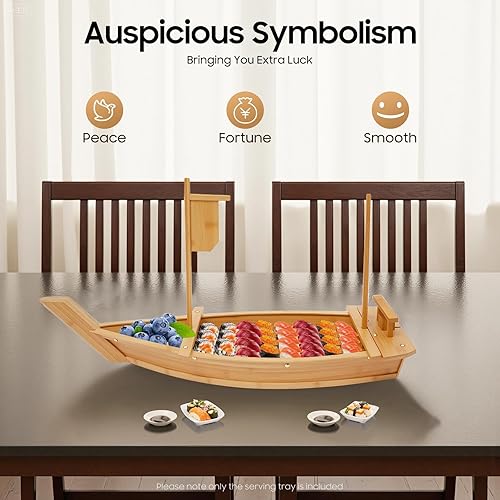 Miniatura 3 de Bandeja para barco de sushi de 31.5 pulgadas, bandeja de mariscos, bandeja de aperitivos, plato para servir comida para restaurante, servicio