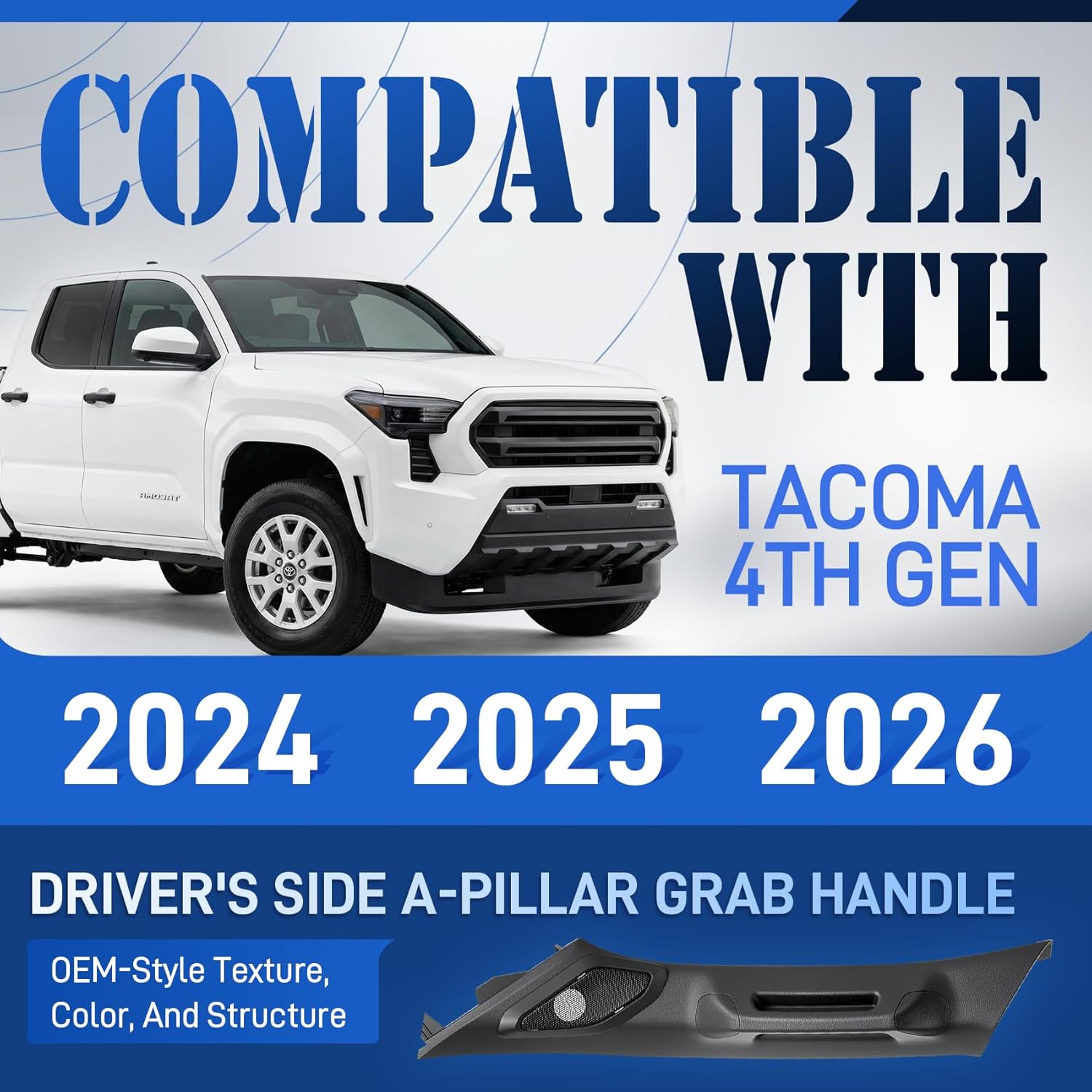 Driver Side A-Pillar Grab Handle Compatible with Toyota Tacoma Gen 4th 2024-2026 | OEM Texture Match, Airbag Safe, No Creak/Rattle, Easy No-Drill Install