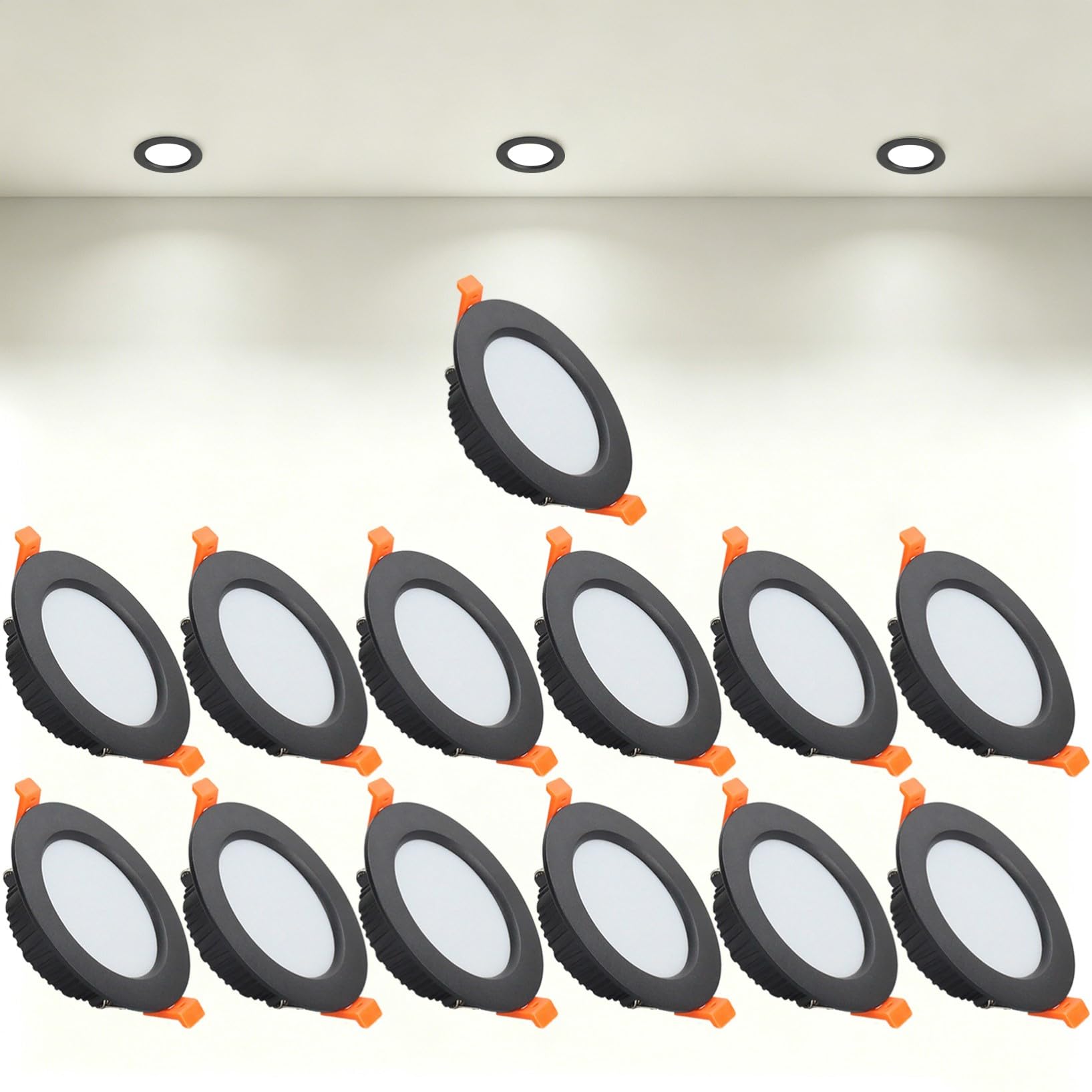 VOGHMOLD 9W Ultra Slim LED Downlight Recessed Ceiling Light 3.5 inch, 4000K Spot Lights Black Aluminum Trim, Cut Φ90-100mm, AC110-240V Panel Lighting for Office Hallway Closet, 13 Pack