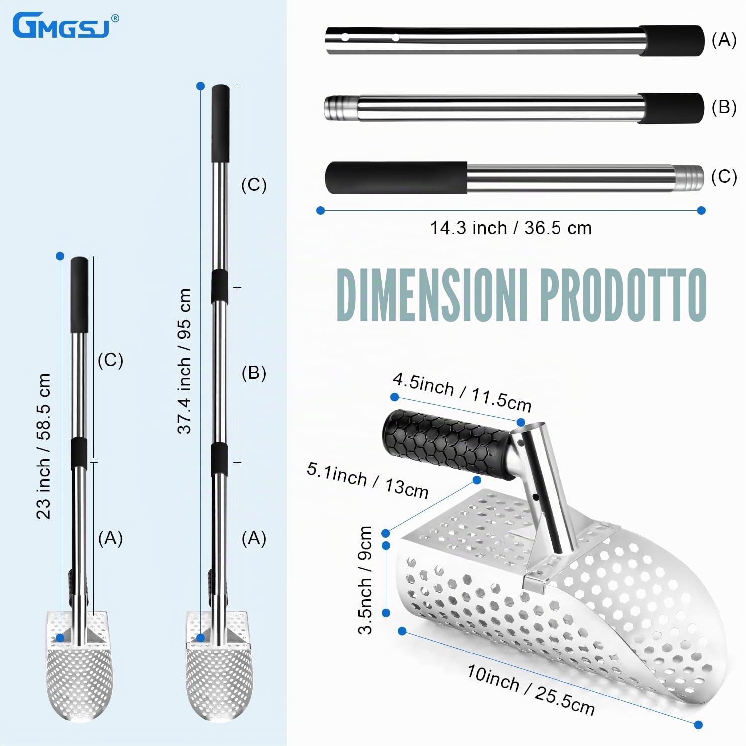 Paletta per la sabbia per il rilevamento di metalli, resistente paletta per metal detector in acciaio inossidabile con manico lungo, pala per rilevare metalli utilizzata per la caccia subacquea al