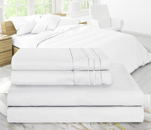 Miniatura 6 de Vacco Juego de sábanas tamaño matrimonial, sábanas y fundas de almohada de 4 piezas para hotel de lujo de la serie 1800, sábanas ultrasuaves,
