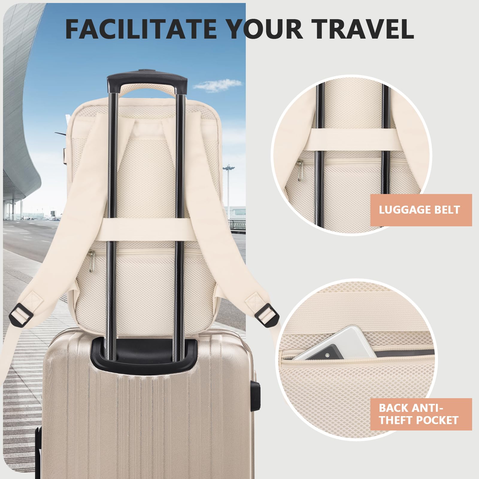 KIRFEIHT Handgepäck 40x30x20 für Ryanair - 24L Kabinentasche Rucksack Untersitz Reise Handgepäck Rucksack mit Laptopfach für Arbeit, Freizeit - Beige