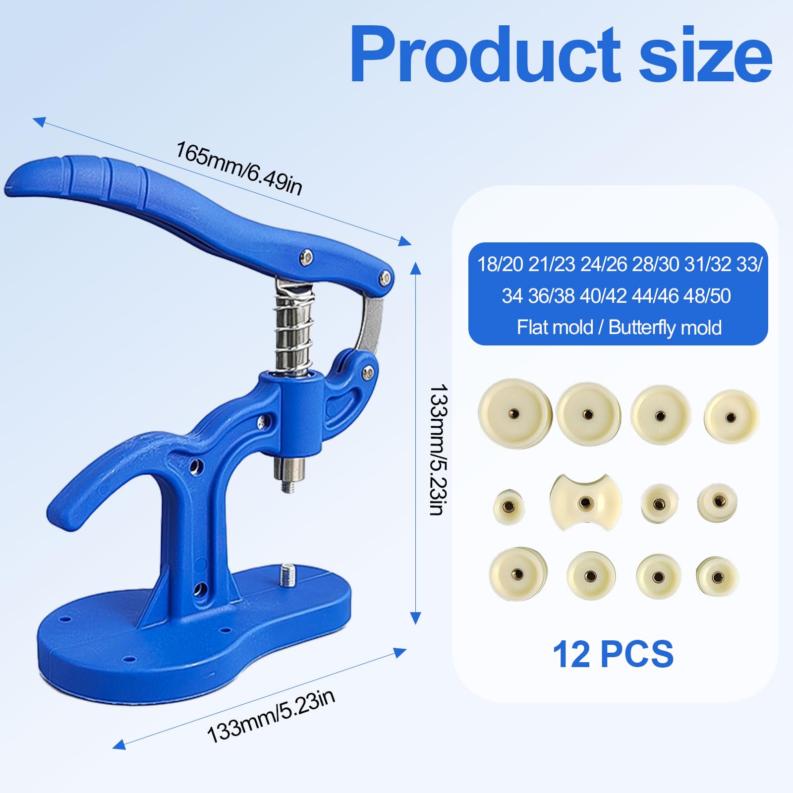 Watch Press Tool, Case Pressing Machine, Nylon Plastic Case Pressing Machine, Watch Back Cover Pressing Machine Application: Watch Repair, Pressing Watch Case Backs Includes 12 Adapters 5-50mm (Blue) — view 2