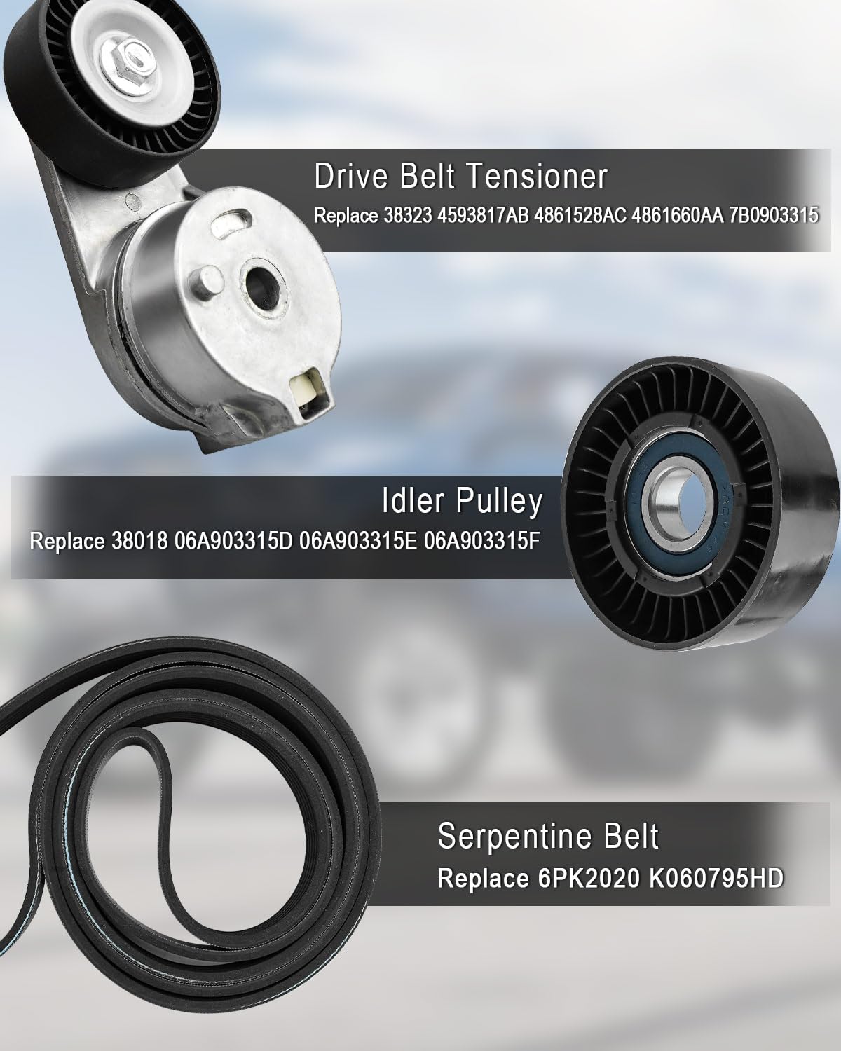 Serpentine Belt Drive Component Kit Fit for Dodge Ram 1500 2500 3500 Truck V8 5.7L 2009-2018 Replace 38323 4861660AA 38018 06A903315E 6PK2020 K060795HD 4861528AC 06A903315D 4593817AB