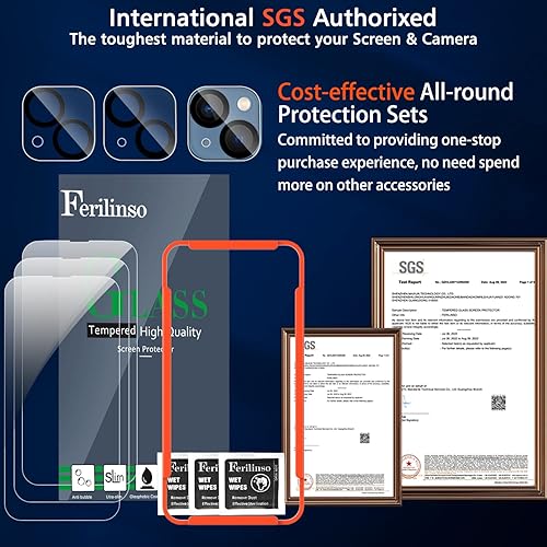 Miniatura 62 de Ferilinso Protector de pantalla diseñado para iPhone 13 Mini, paquete de 3 unidades de vidrio templado HD con 2 protectores de lente de cámara