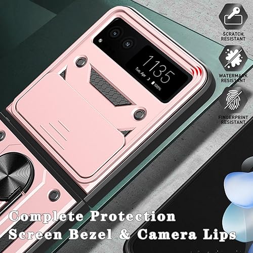 Miniatura 10 de Haeuorey Motorola Razr 2023 - Funda con cubierta para cámara y soporte, protección de lente deslizante + soporte de anillo giratorio de 360,