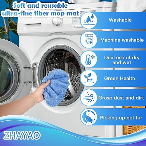 Miniatura 6 de Paquete de 6 almohadillas de microfibra reutilizables compatibles con Swiffer Sweeper, paños de barrido en seco y paños húmedos, almohadillas