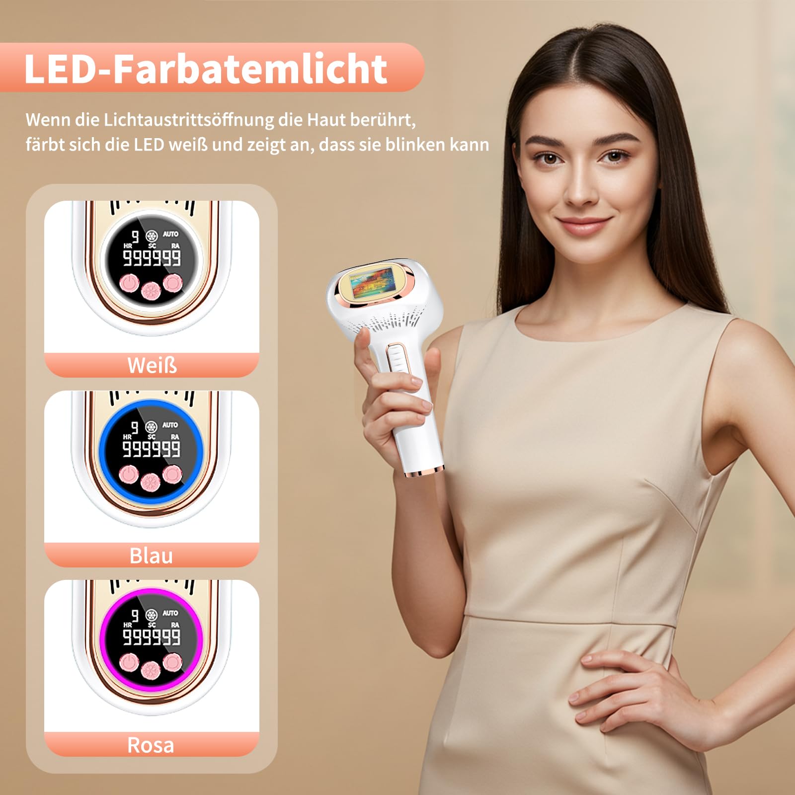 IPL Geräte Haarentfernung Laser 6,8 cm² Großkaliber 3 Funktionen HR SC RA 9 Energiestufen für Männer Frauen Gesicht Bikini Körper