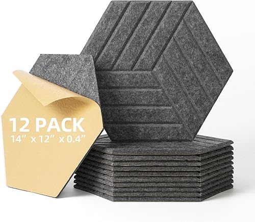 Miniatura 1 de KOIGO Paquete de 12 paneles acústicos hexagonales autoadhesivos  Paneles acústicos de 14 x 12 x 0.4 pulgadas, absorbentes de sonido, espuma