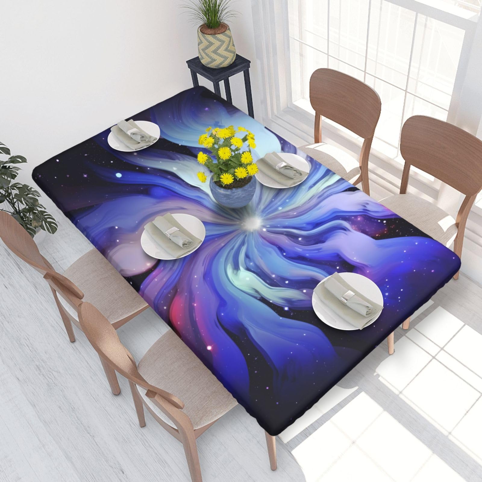 Glaxy Waterproof Square Table Cover Elastic Fitted Tablecloth Oil Proof Table Protector For 4ft Table