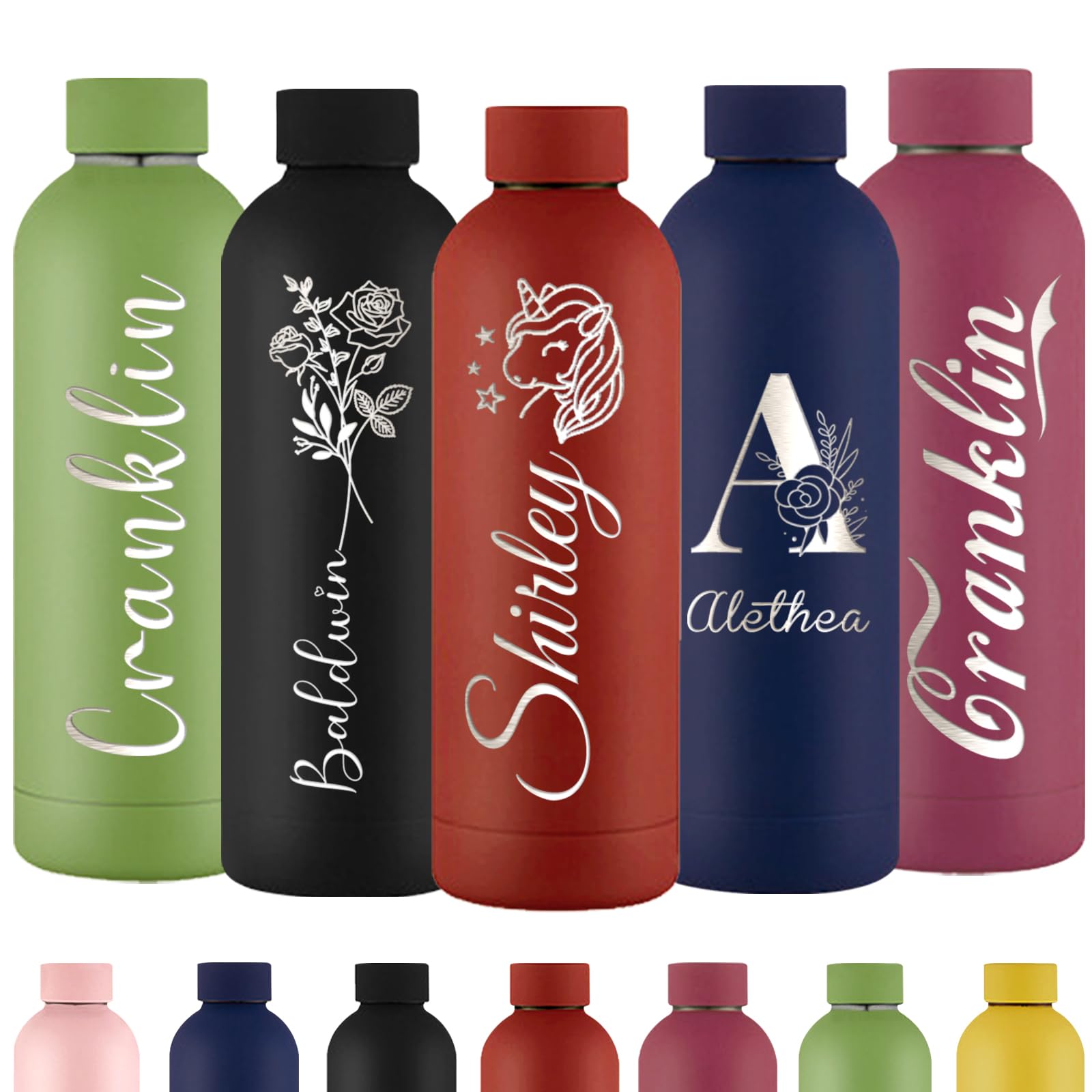 Xihedfd Personalised Water Bottles Custom Engraved Water Bottle with Name Customised Insulated Stainless Steels 500ml Water Bottle for School Office Sport