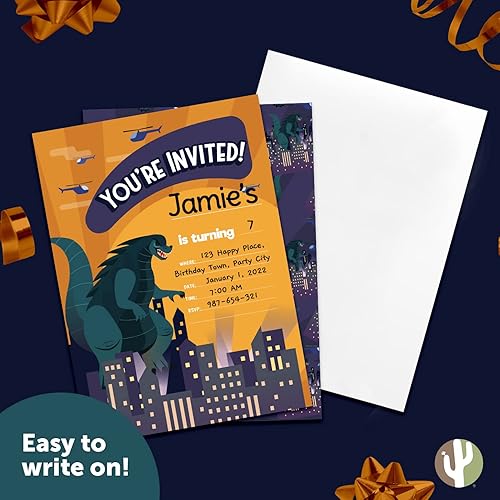Miniatura 5 de Coastal Palm Godzilla - Tarjetas de invitación de feliz cumpleaños (25 unidades) con sobres, para niños y niñas (diseño de 25 unidades, 1)