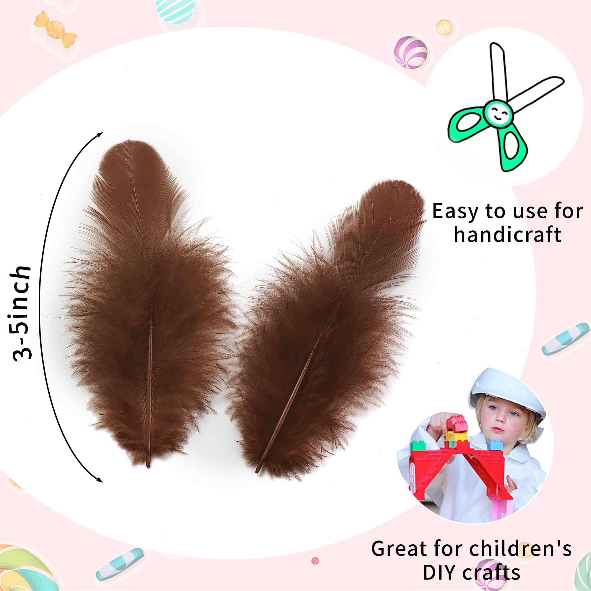 Soarer 300pcs Brown Feathers for Crafts - Image 3