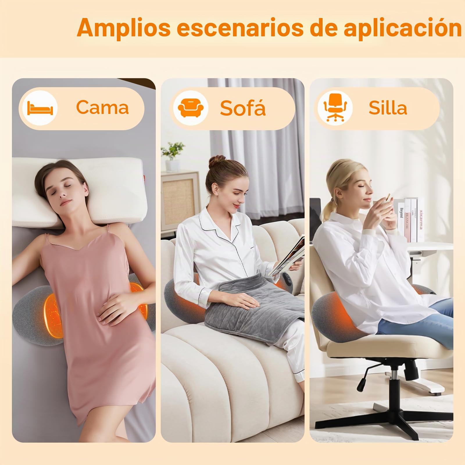 Almohada Lumbar Masajeadora Recargable 3 en 1 con Calor, Vibración y Estiramiento - Soporte Lumbar Ergonómico 26° para Oficina, Hogar y Viajes (Gris Oscuro)