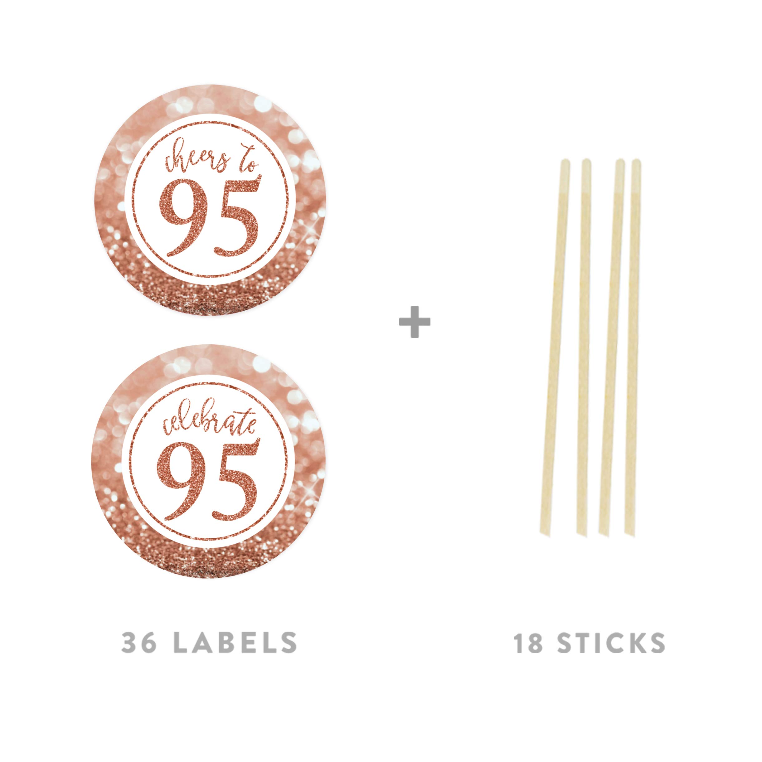 Andaz Press Glitzy Faux Rose Gold Glitter Round DIY Cupcake Toppers, Cheers to 95 Years, 95th Birthday or Anniversary, 20-Pack, Cake Dessert Party Decor