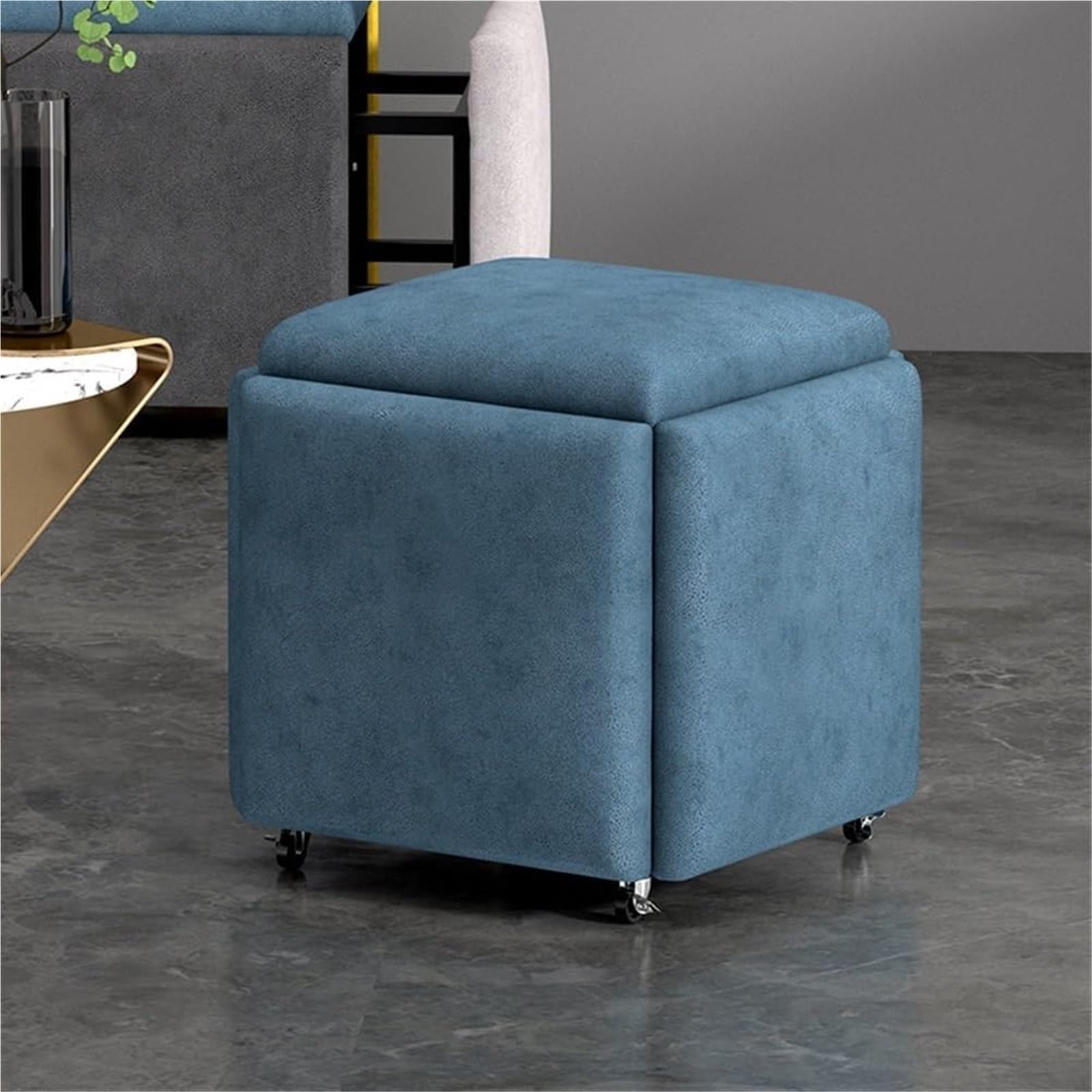 Pouf cube pivotant 5 en 1 avec roulettes - Tabouret gigogne de salon