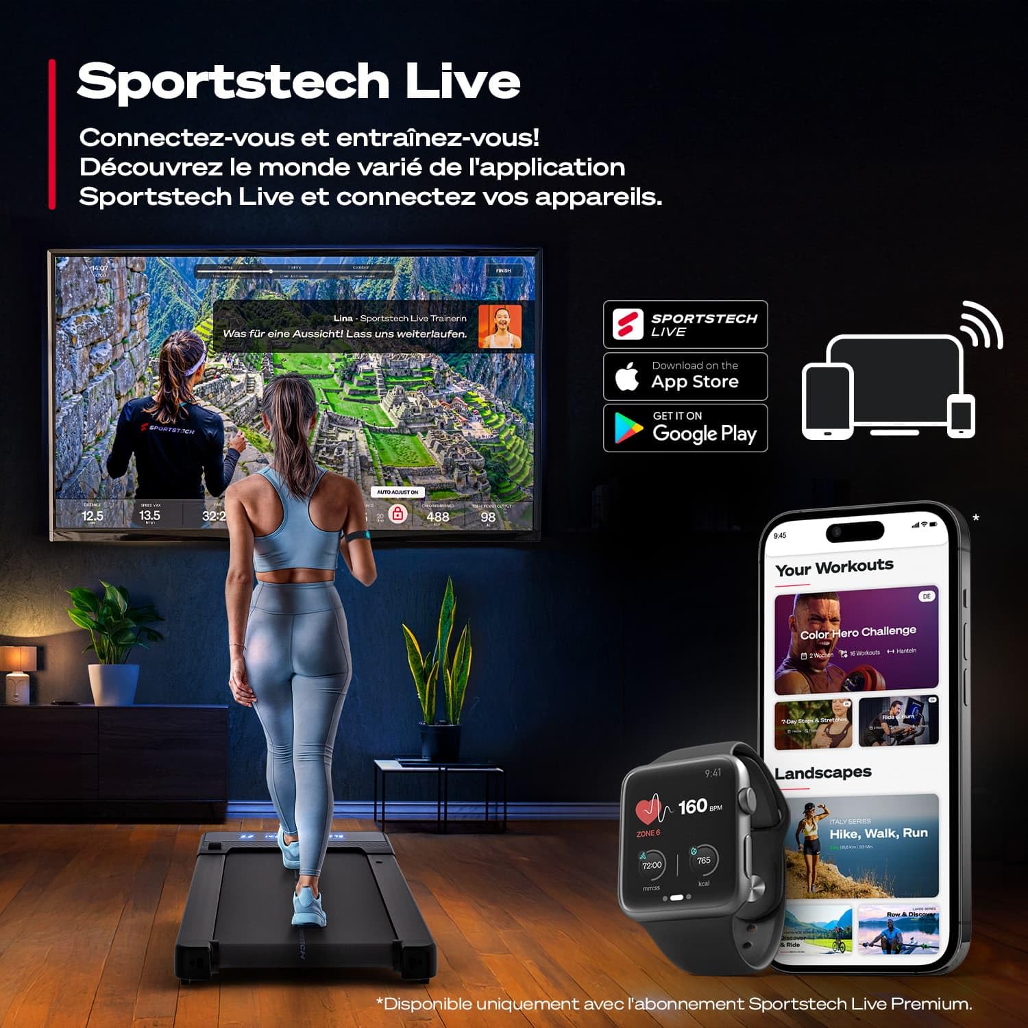 Sportstech Tapis de Marche, Inclinaison Automatique, Tapis Roulant pour la Maison et Le Bureau, écran LED, avec 1 an d'App STL Incluse, Tapis de Marche et Tapis Roulant de Fitness, spad500/1000