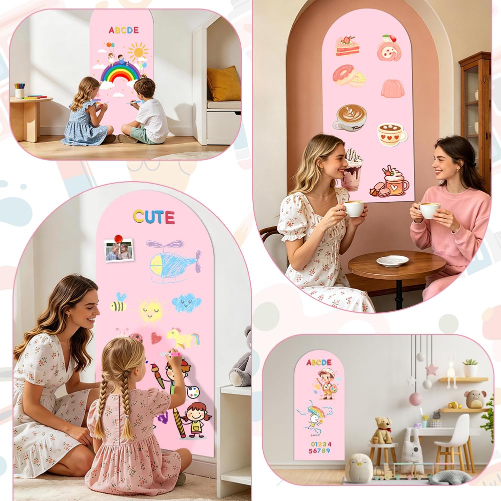 DiULi Tablica magnetyczna ścienna dla dzieci 44,5 x 100 cm, samoprzylepna tablica magnetyczna 2 w 1, kompletny zestaw z 12 markerami do kredy w płynie, do nauki i kreatywności, fioletowa