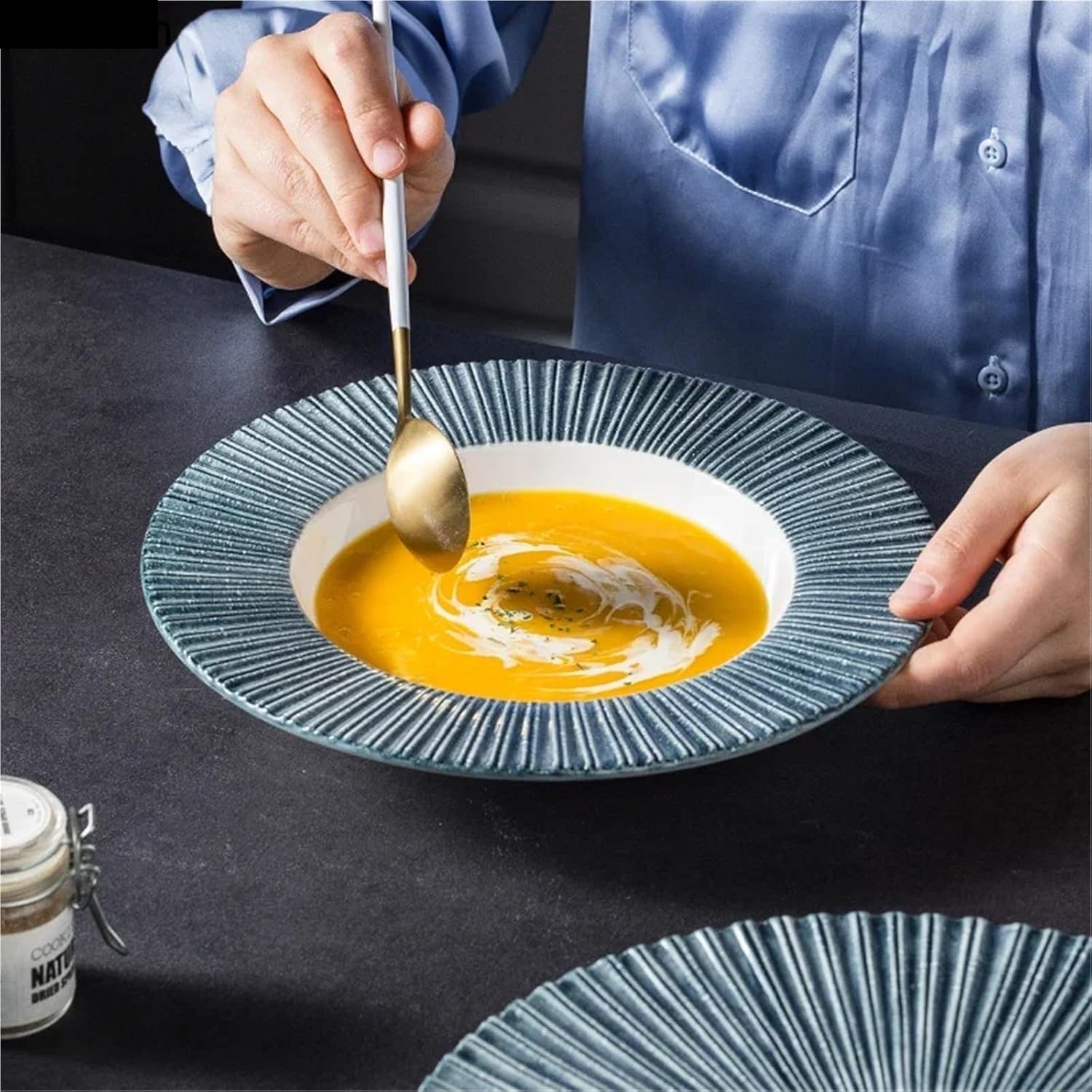 Creative Straw Hat Shape Ceramic Plate, Western Pasta Soup Plate for Steak & Modern Home Restaurant Tableware,1pcs(B2-28cm)
