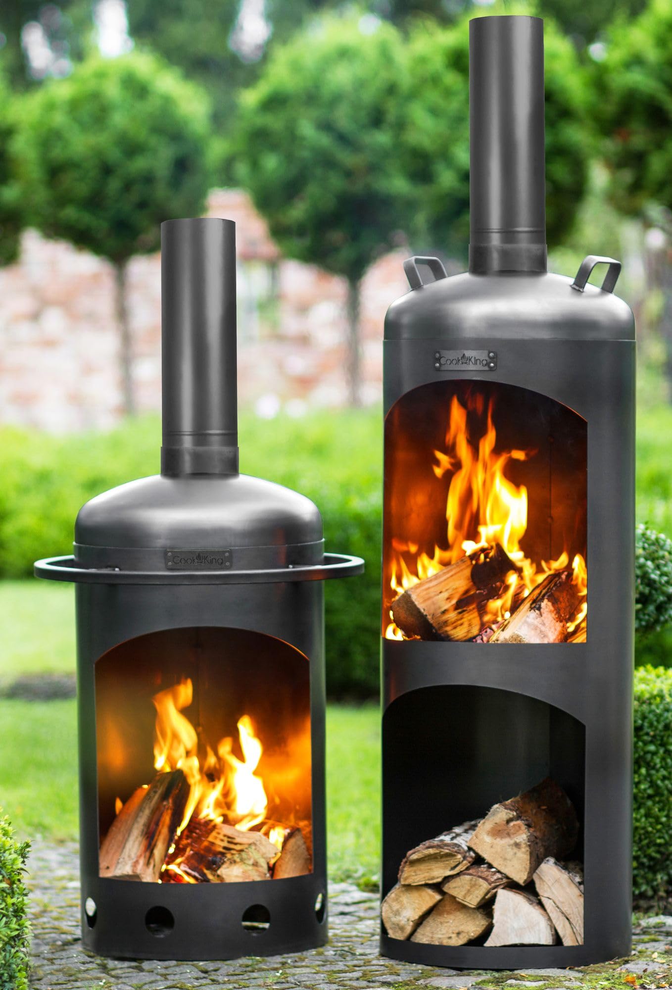 CookKing Terrassenofen Faro aus Stahl | 40x40x158 cm, Schwarz | Handgefertigt in Europa | Ideal für Garten & Terrasse