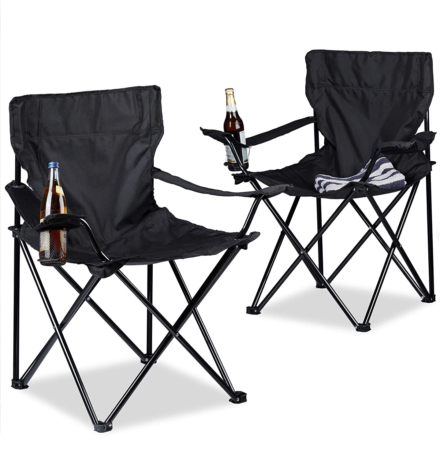 Unibos Set of 2 Folding Camping Chairs, Comfortable, Heavy Duty Structure, Max. Load Capacity 100 kg, with Cup Holder, Outdoor Chair
