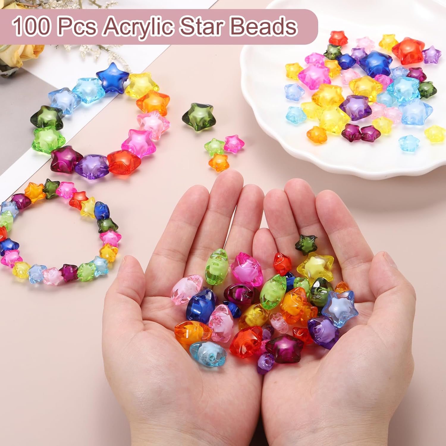 HARFINGTON 100pcs Acrylic Star Beads, 14mm Star-Shaped Pony Loose Spacer Beads for Friendship Bracelet Necklace Jewelry Making DIY Crafts Party Decoration Supplies, Gold - Image 3