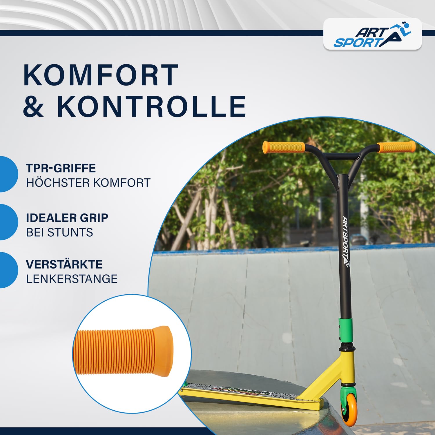ArtSport Stunt hulajnoga z kierownicą 360°, łożyska ABEC 9, koła PU 100 mm i griptape, hulajnoga dziecięca, hulajnoga akrobatyczna, hulajnoga trick