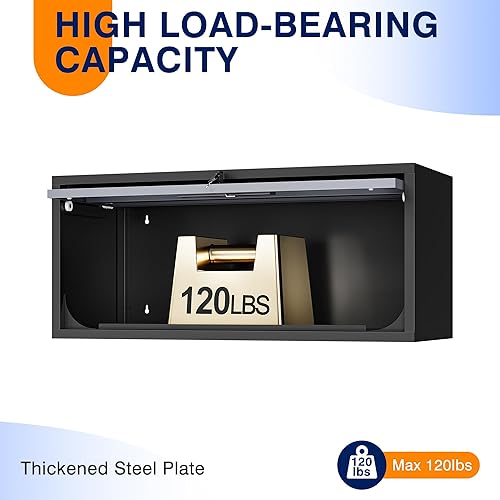 Vista 28 de Yizosh Armario de garaje de metal con puertas, armario de almacenamiento montado en la pared, gabinete de herramientas flotante para sótano, cocina