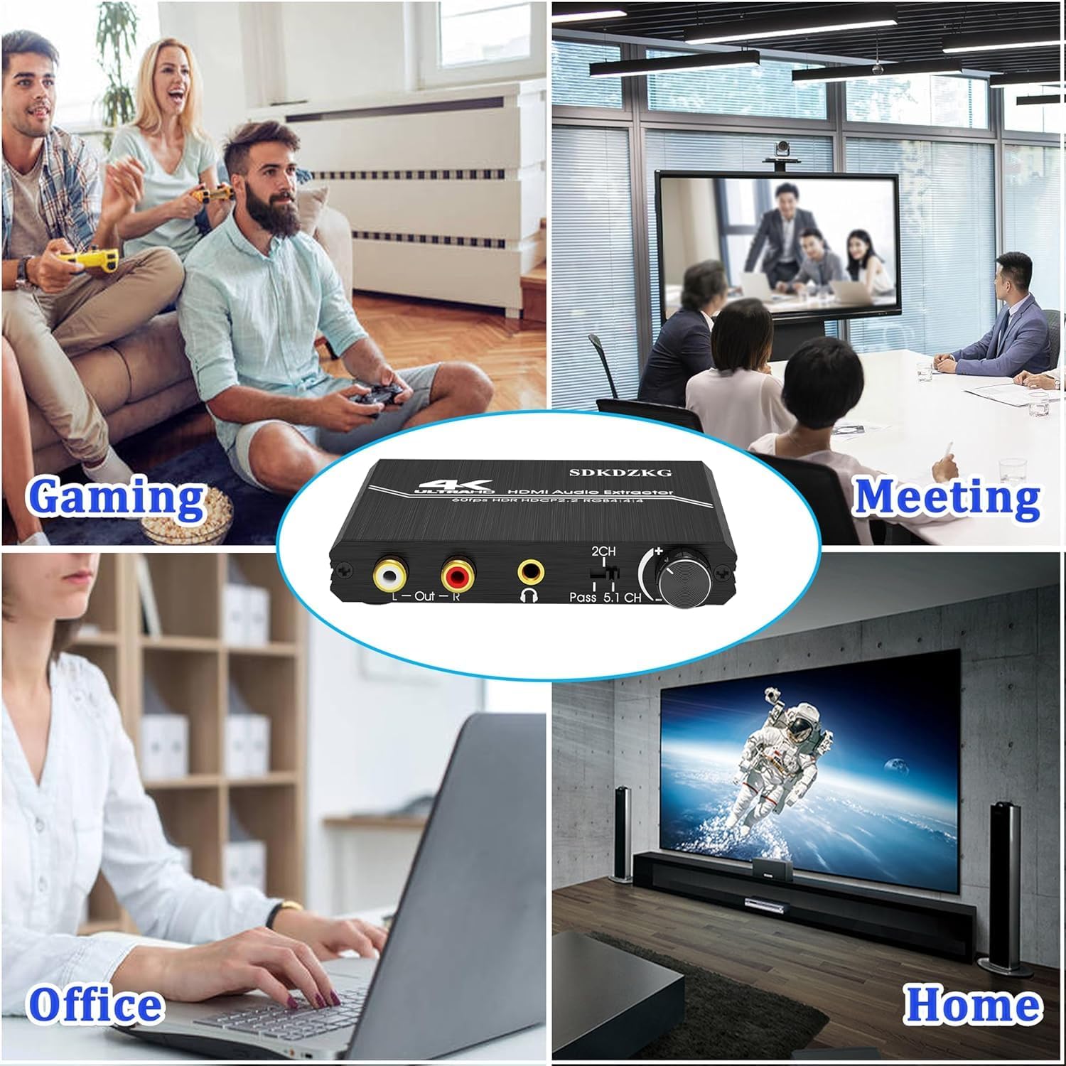 HDMI 2.0 Audio Extractor Audio Splitter 4K HDMI zu optischem SPDIF Toslink 3.5mm AUX Stereo RCA L/R Audiokonverter mit Lautstärkeregelung, unterstützt 4K@60Hz HDCP 2.2 HDR 3D YUV 4:4:4