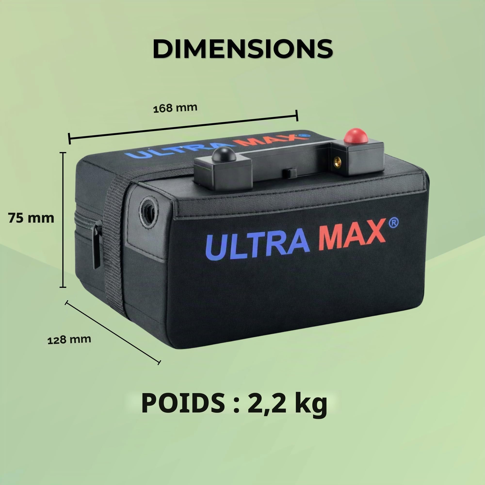 UltraMax 12V 18Ah - Batterie au lithium phosphate pour chariot de golf 27 trous
