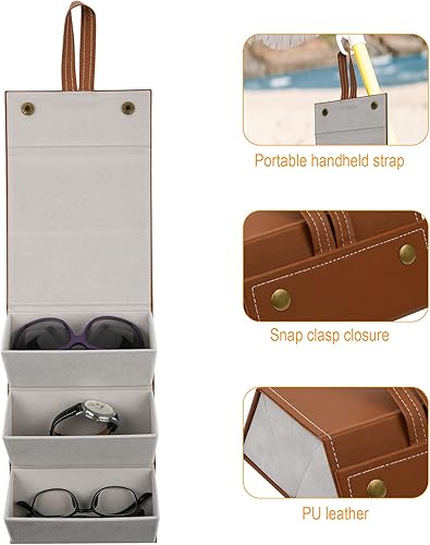 Vista 4 de Beautyflier Estuche organizador de gafas de sol de 3 ranuras, caja de almacenamiento plegable de cuero PU para lentes