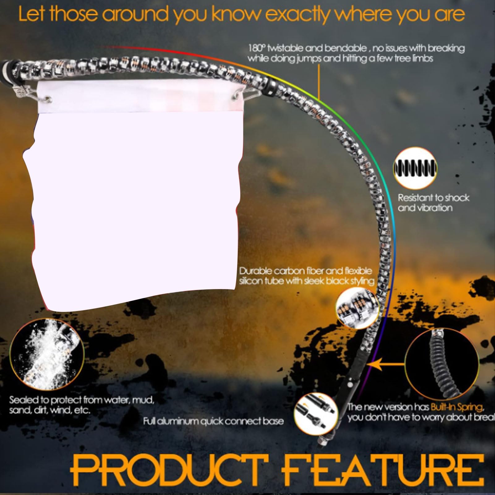 Yctze Bicz LED RGB 2 szt. Wysoka jasność Bluetooth Pilot Aplikacji Sterowanie muzyką Synchronizacja Muzyki Dynamiczne Gonienie Efekty Płynięcia dla UTV ATV Ciężarówka Terenowa 0,6