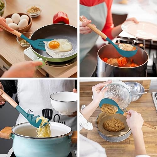 Miniatura 7 de Juego de 6 utensilios de cocina de silicona resistentes al calor, juego de utensilios de cocina para cocinar, espátula de cocina con mango de