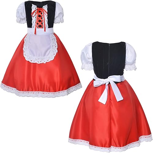 Miniatura 3 de Vestido de Caperucita Roja, disfraz de Navidad para niñas con capa, diadema, bolsa (2-12 años)