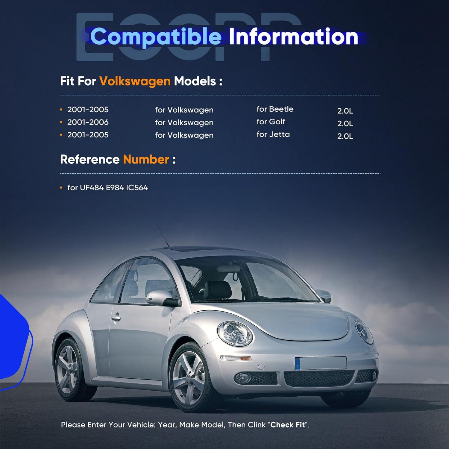 ECCPP ignition coils Pack of 1 UF484,coils packs,for Volkswagen,for Jetta 2001-2005,Beetle 1998-2011,Golf 2001-2006,Golf City 2007-2010,for Jetta City 2007-2009-L4 2.0L,UF484 E984 IC564