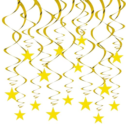 Gold Star Hanging Swirl Decorations