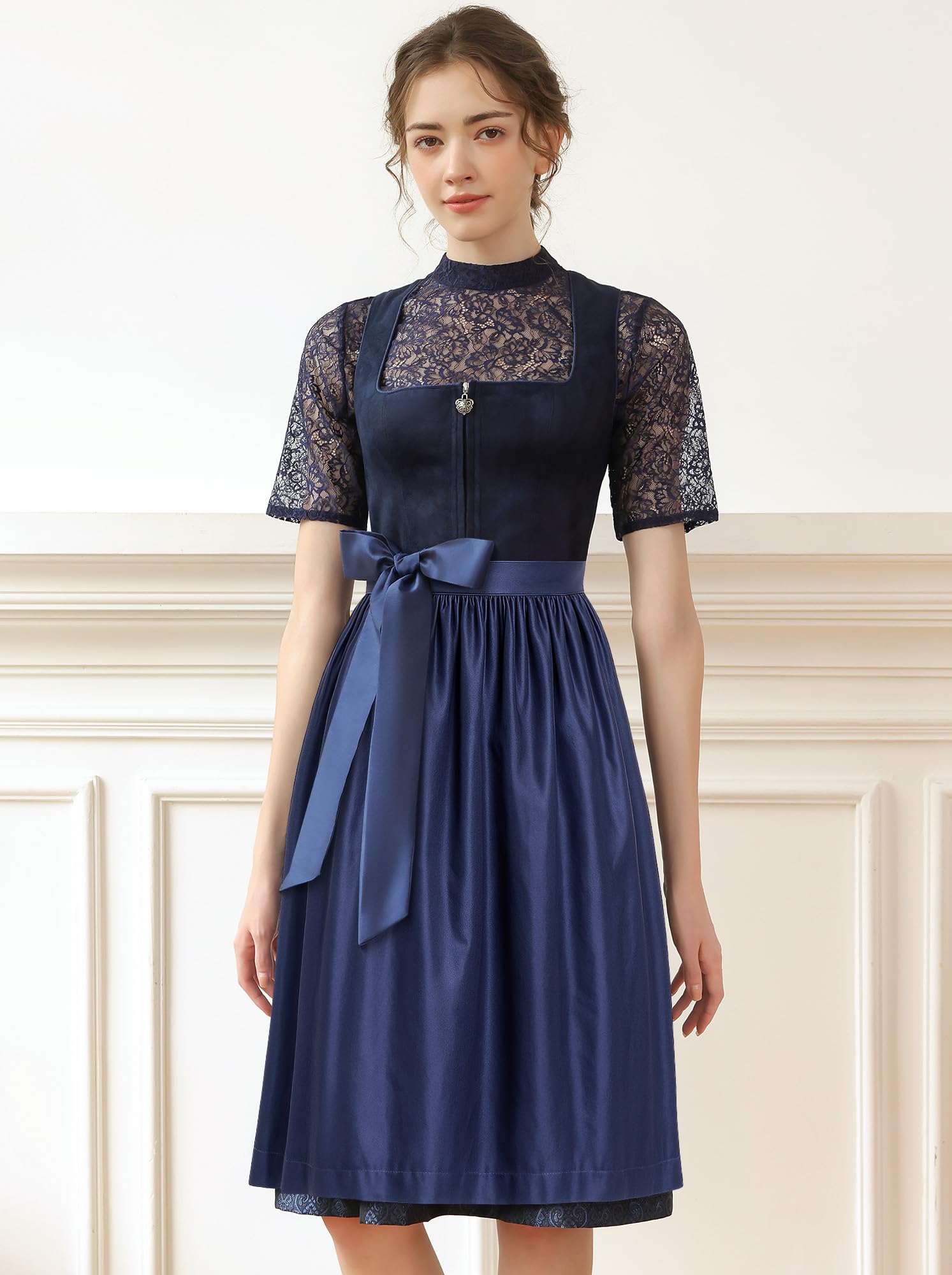 EIISSION Dirndl Damski Oktoberfest Kostium Oktoberfest Kostium Kostium Damski Zielony Tradycyjna Sukienka midi Trachten Sukienka 3 Pieces Sukienka Bluzka Fartuch