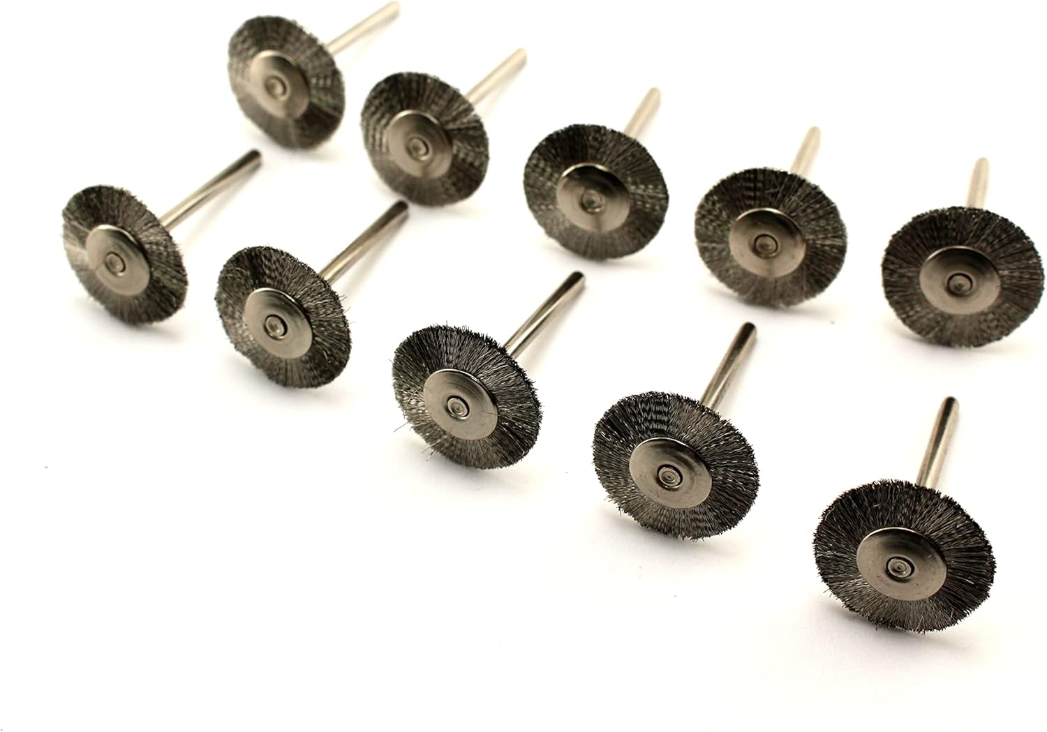 TMAX 100 pc Stainless Steel 3/4 Inch Flat Wire Brush Wheel with 1/8 Inch Shank for Dremel Rotary Tools