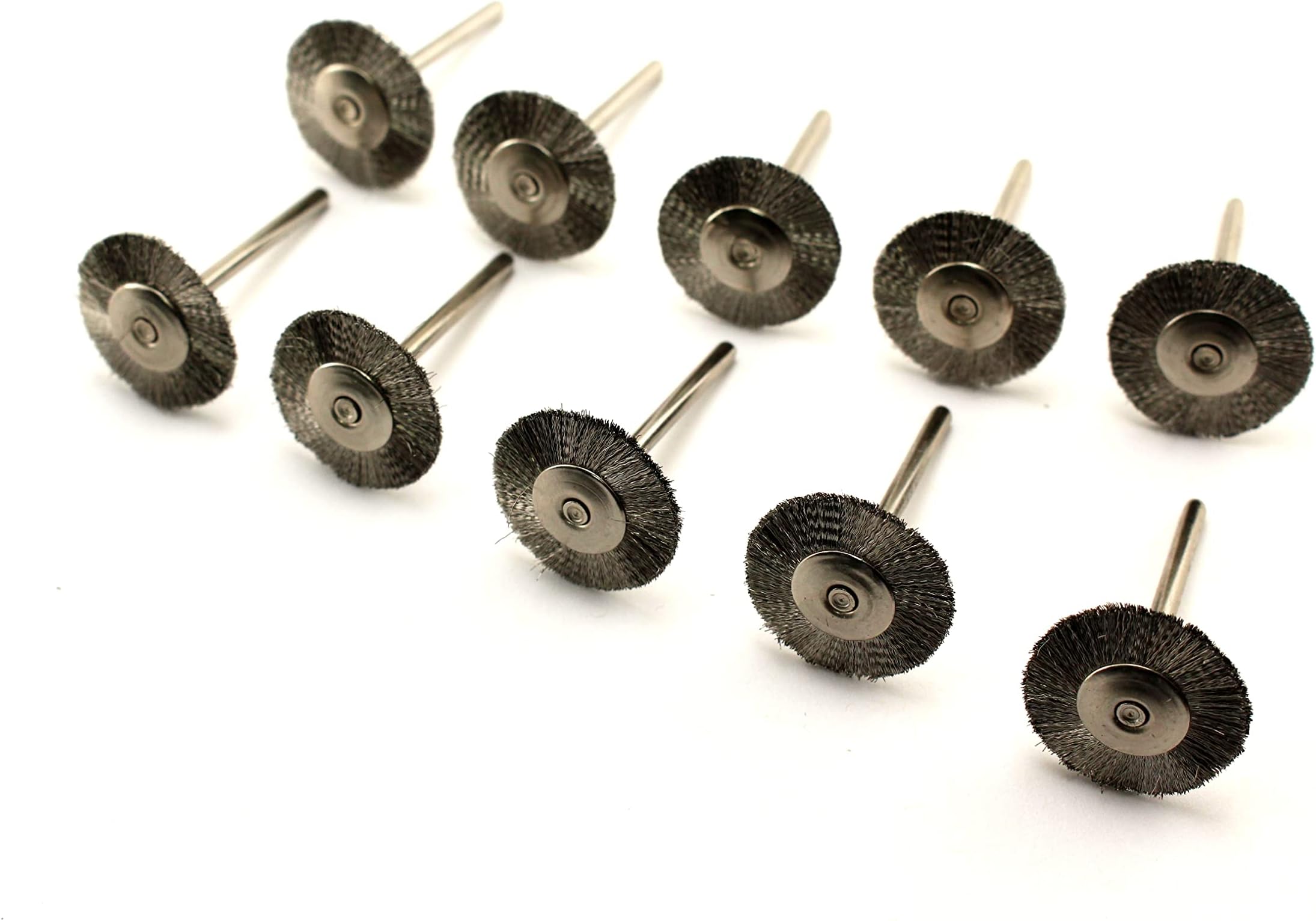 10 pc Stainless Steel Bristle 3/4 Inch Flat Wire Brush with 1/8 Inch Shank for Dremel and Other Rotary Tools on Rust Removal, Corrosion and Scrub Surfaces
