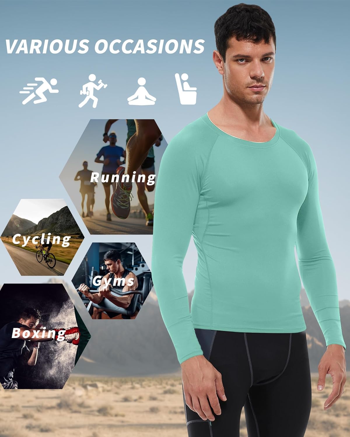 Men's Compression Shirt Long Sleeve Cool Dry Athletic Workout Tops Sports Base Layer Undershirts Running T-Shirt - Image 7