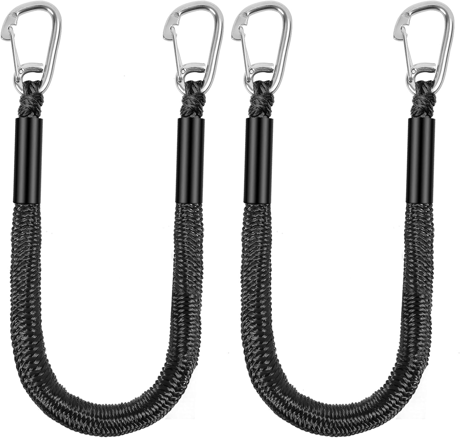 Boat Bungee Dock Lines with Two 316 Hook, 4 Feet Stretches to 6 Feet Mooring Rope 2-Pack for Docking, Mooring Line Boat Accessories Docking Ropes PWC Dock Ties for Boats 2 Pack (Black)