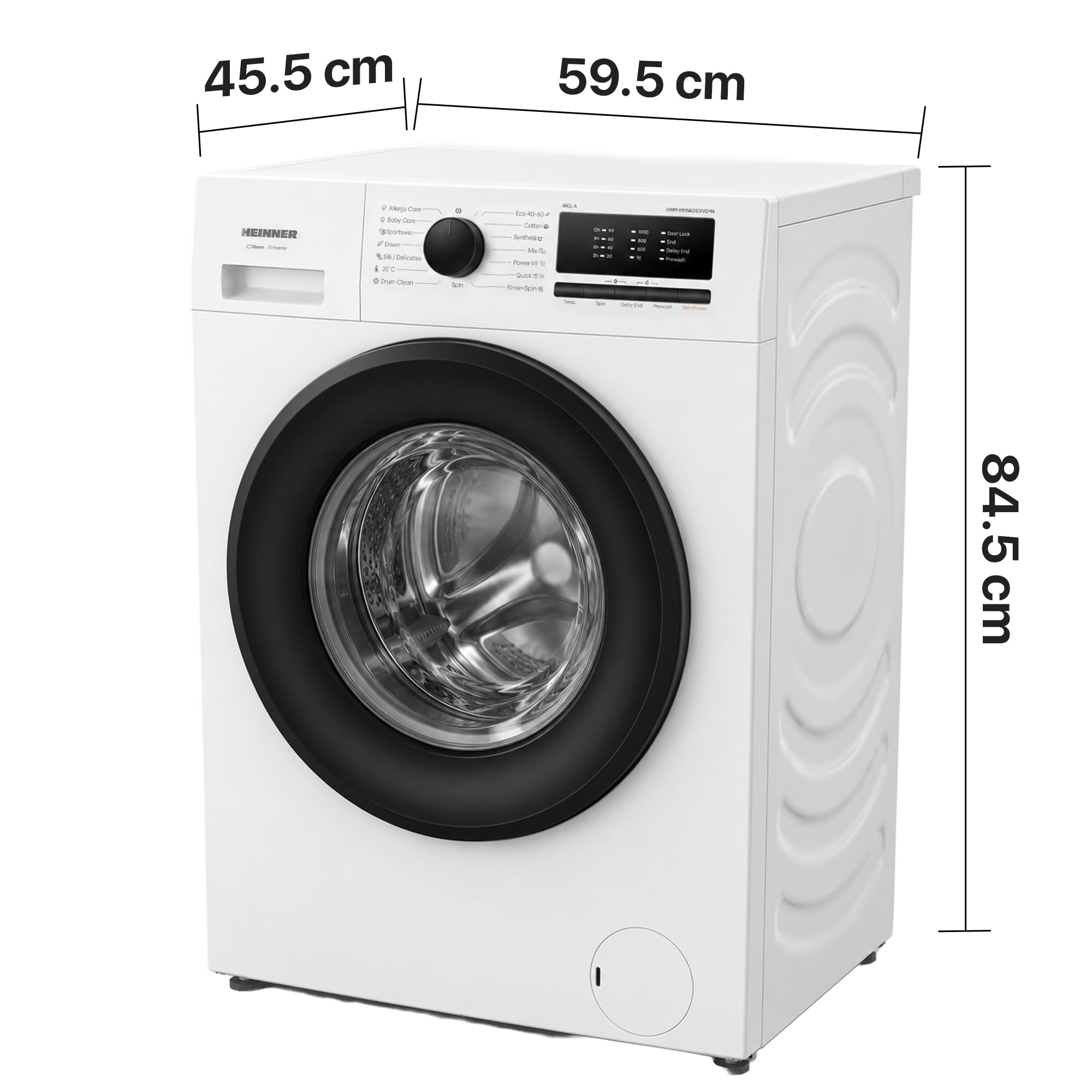 Energieklasse A Waschmaschine 6 kg Slim Frontlader (37 cm tief), 1000 U/min, Inverter Motor, 15 Programme, Steam Care, Quick 15', Kindersicherung, Weiß, HWM-HMN6010IVSMA