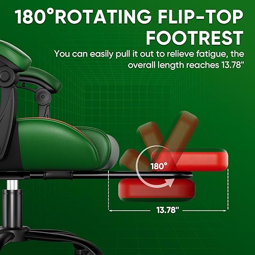 Miniatura 7 de Silla para videojuegos, silla de masaje con soporte lumbar, silla de computadora de respaldo alto, con reposapiés y reposacabezas, almohada lumbar,