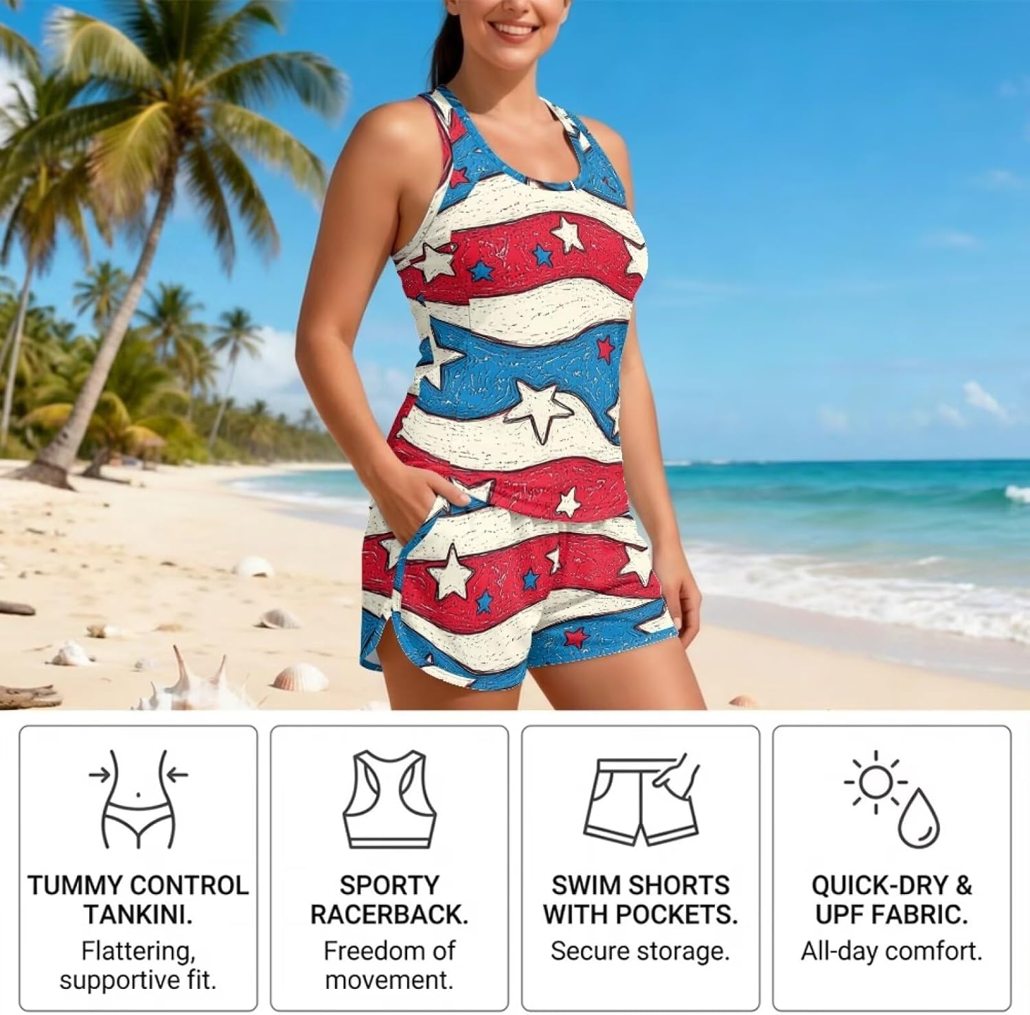Tankini Swimsuits for Women 2026 Tummy Control Swimwear with Pockets Modest Sporty Bathing Suits S-6XL