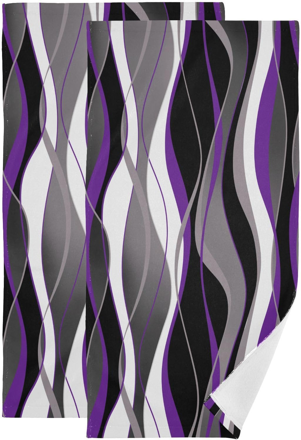 YOCIBIUT Purple Gray Hand Towels for Bathroom Set of 2,Absorbent Microfiber Black White Grey Striped Modern Abstract Kitchen Towels 14"x28",Decorative Bathroom Towels for Bath,Face,Guest,Hair,Shower