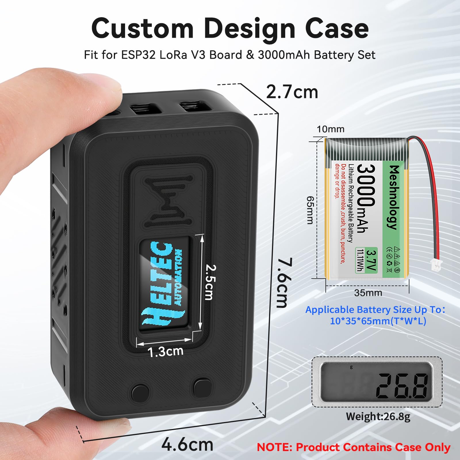 Alloggiamento per LoRa ESP32 V3 Moduli Set – Scheda di sviluppo, Antenna 3000 mAh Batteria All-in, Custodia OLED Display con interfaccia di tipo C (N35, Nero)