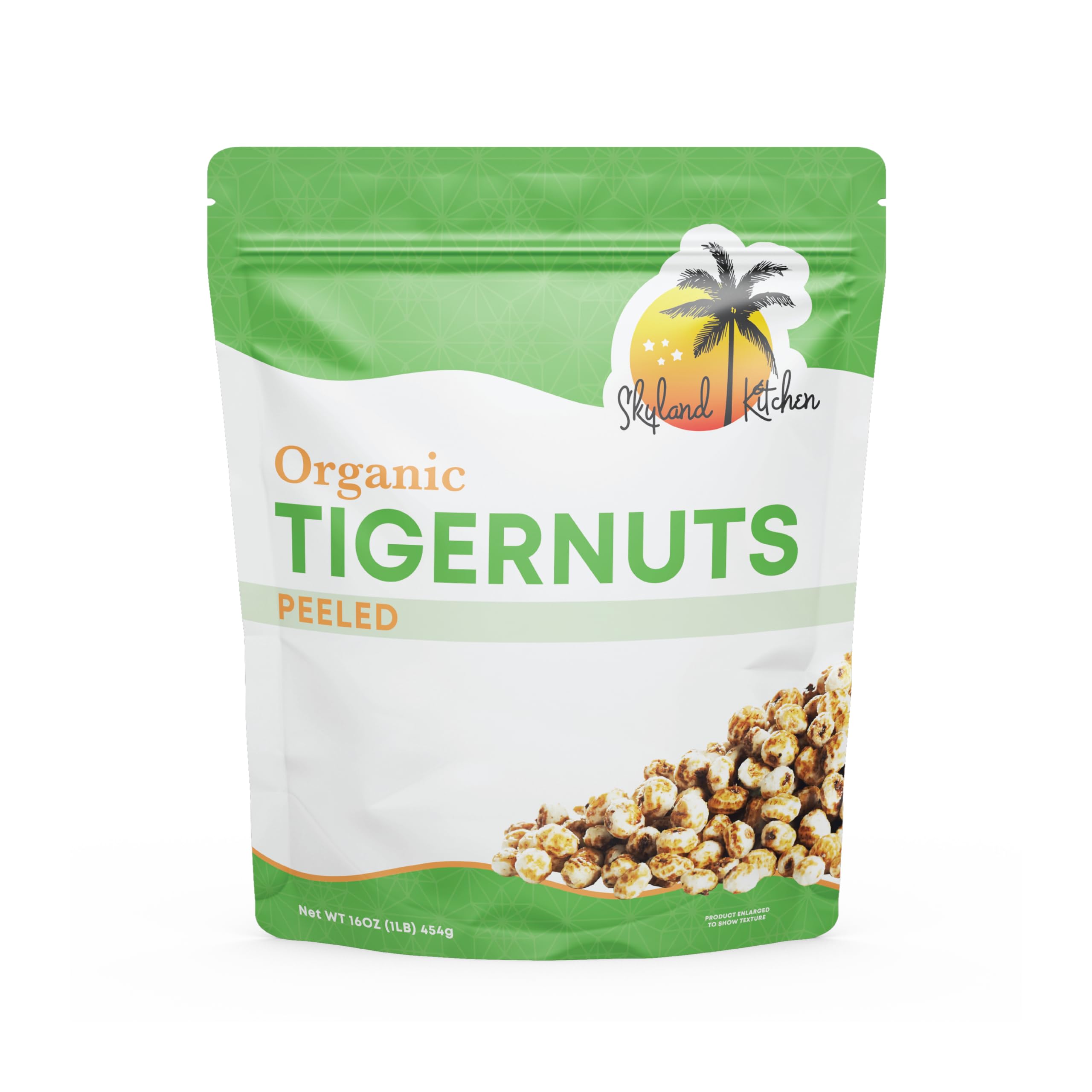 Skyland Kitchen Organic Peeled Tigernuts, 16oz bag, Natural, Non-GMO and Gluten-Free, Raw Snack, Paleo, Keto and Vegan Friendly (16oz)