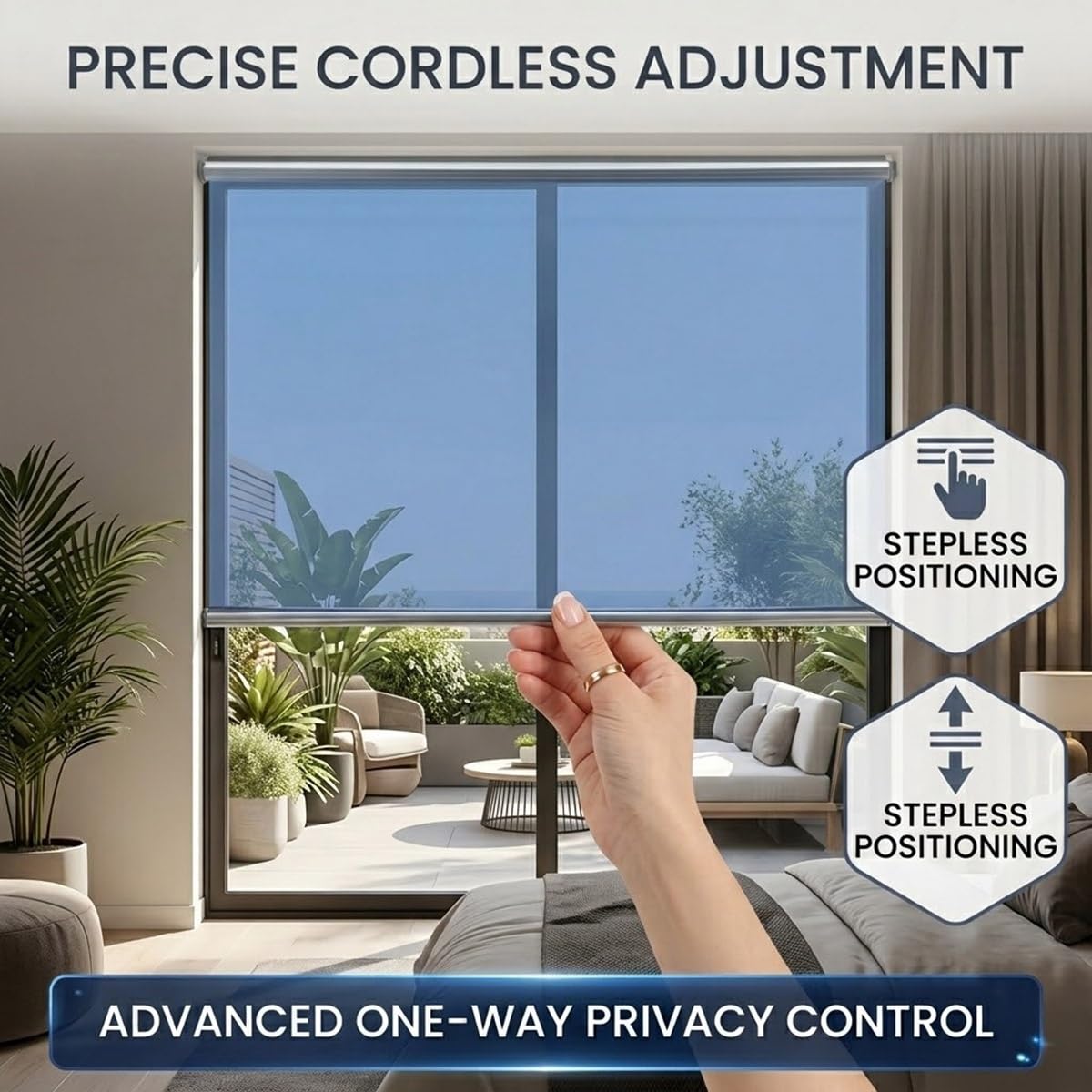 Store Enrouleur Anti Chaleur sans Perçage, Store Occultant Thermique pour Fenêtre Balcon, Protection Solaire Intimité de Jour, Rideau Miroir sans Tain sans Cordon(Bleu,W90xH150cm)