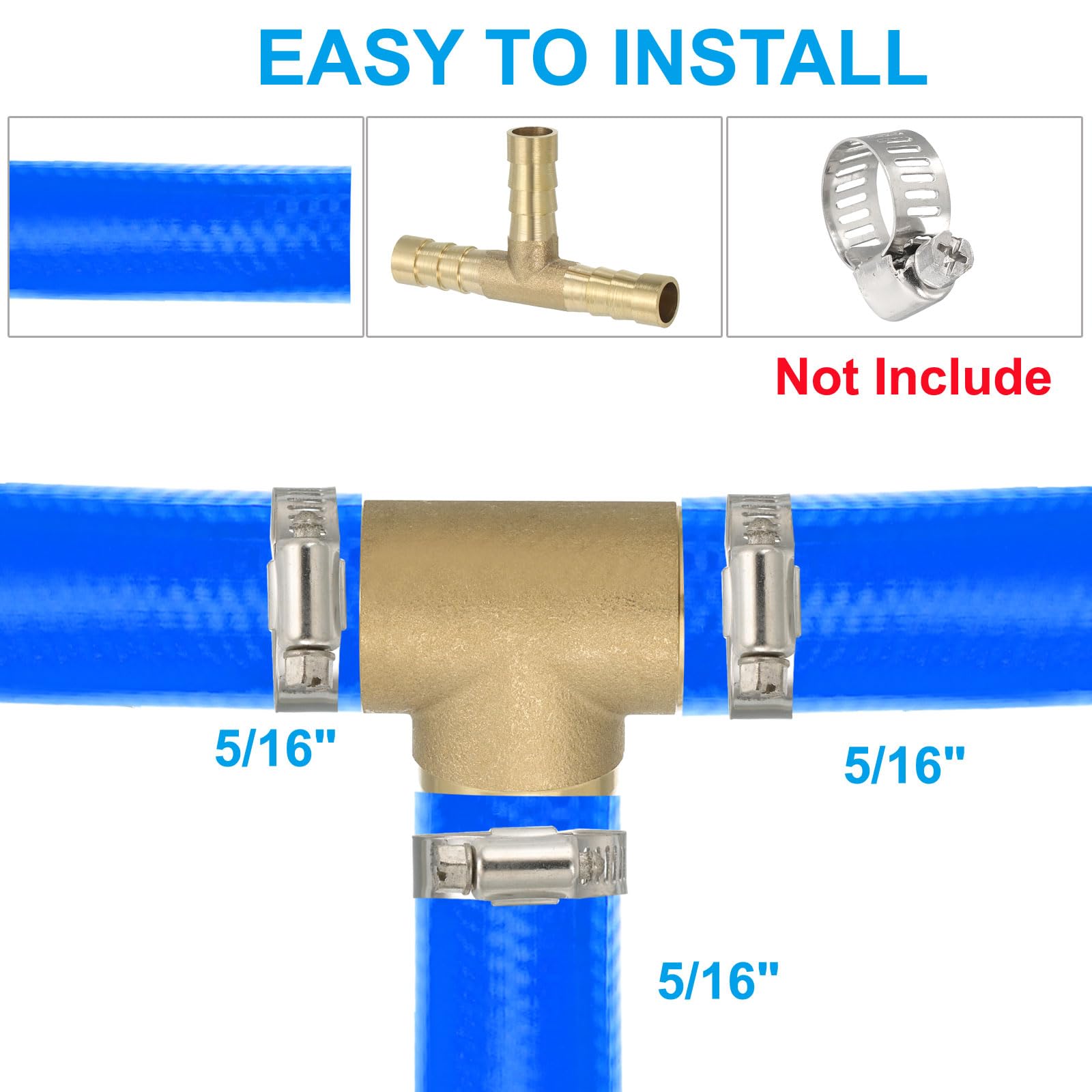 PATIKIL 5/16" Raccordo A T In Ottone Per Tubi, 3 Pezzi 3 Vie Union Intersezione A Forma Di T Con Barbe Divise Per Aria Acqua Carburante Gas Liquido, Dorato