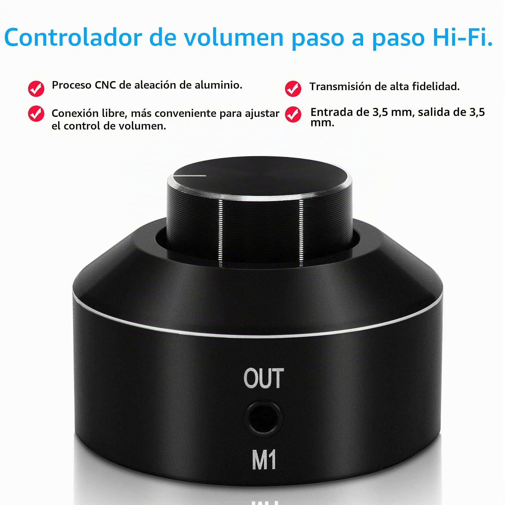 Mini Control de Volumen, Interruptor de Amplificador HiFi de 3,5 mm, Mini Volume Control Knob, Ajuste de Audio para PC Móvil, Altavoz